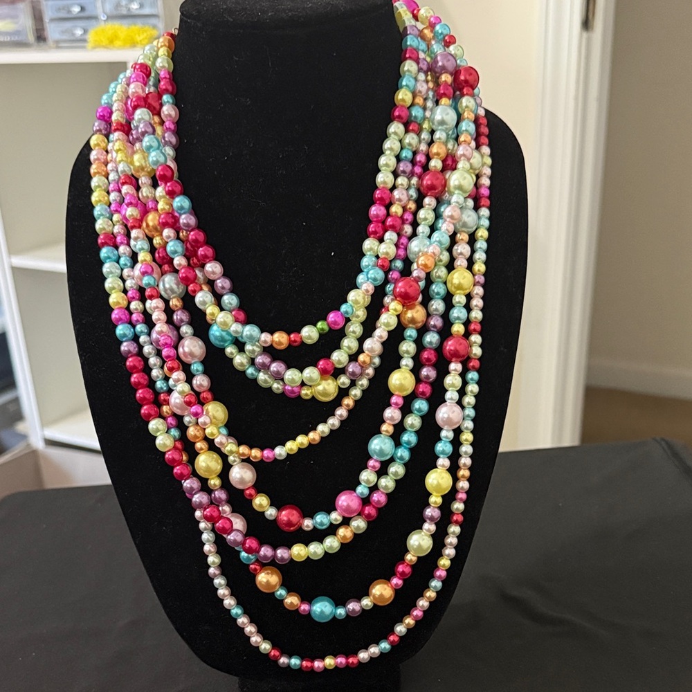 Multicolor Layered Glass Pearl Necklace - Women Jewelry